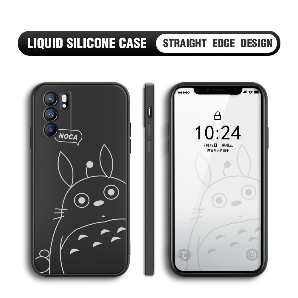 BILI for OPPO Reno6 5G Back Cover Lovely Totoro Multicolor Liquid Silicone Phone Case Soft Square Lens Protection Phone Cases