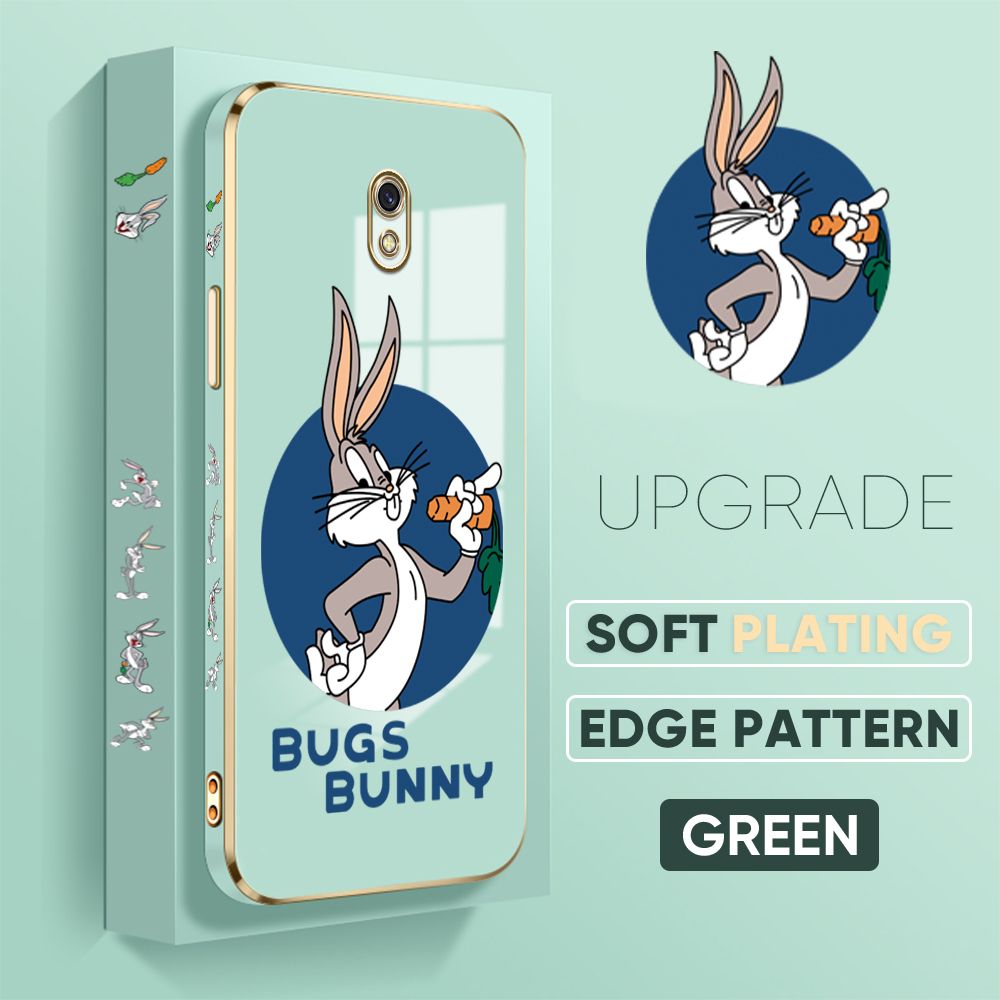 Jizetin (Free Lanyard) Redmi 8A Back Cover Anime Rabbit Luxury 6D Plating Case Side Pattern Soft Silicone Square Mobile Phone Cases