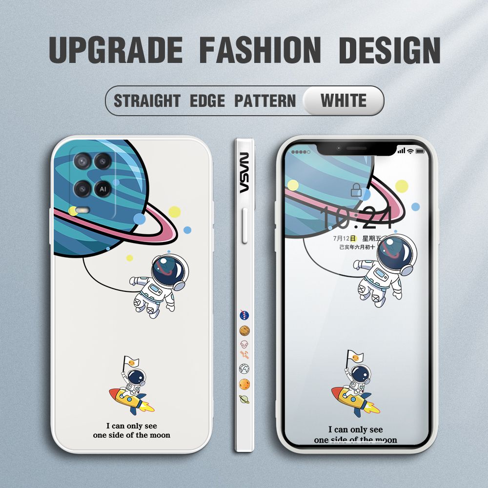FHKL for OPPO A54 / A54 2021 Back Cover Cartoon Astronaut Side design Soft Case Multicolor Liquid Silicone Phone Cases