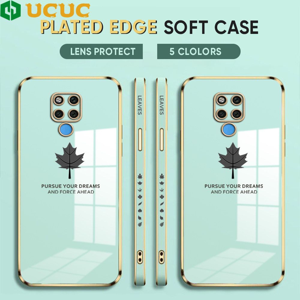 UCUC for Huawei Mate 20 X Back Cover + Free Lanyard Maple Leaf Luxury 6D Plating Case Side Pattern Soft Silicone Square Phone Cases