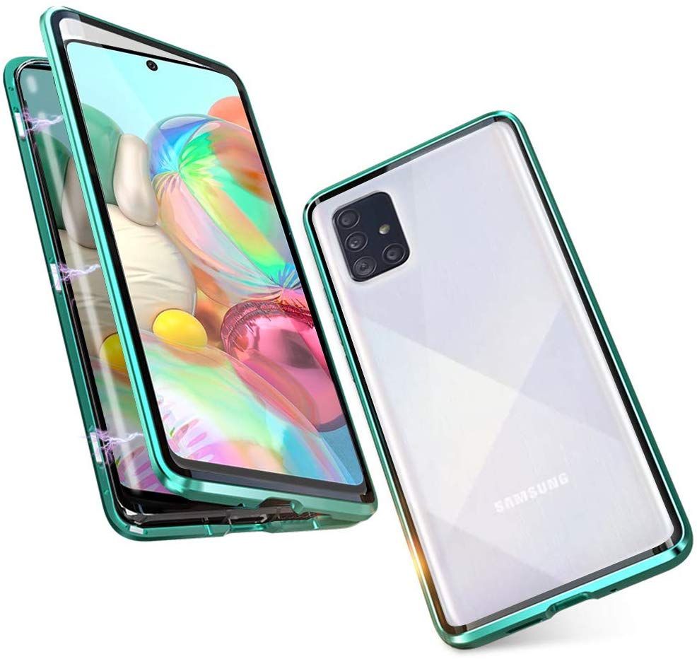 For Samsung Galaxy A21S A71 A51 (4G) Magnetic Double-Sided Tempered Glass 360 Full Protection Phone Case Metal Bumper Magnet Flip Back Cover Available