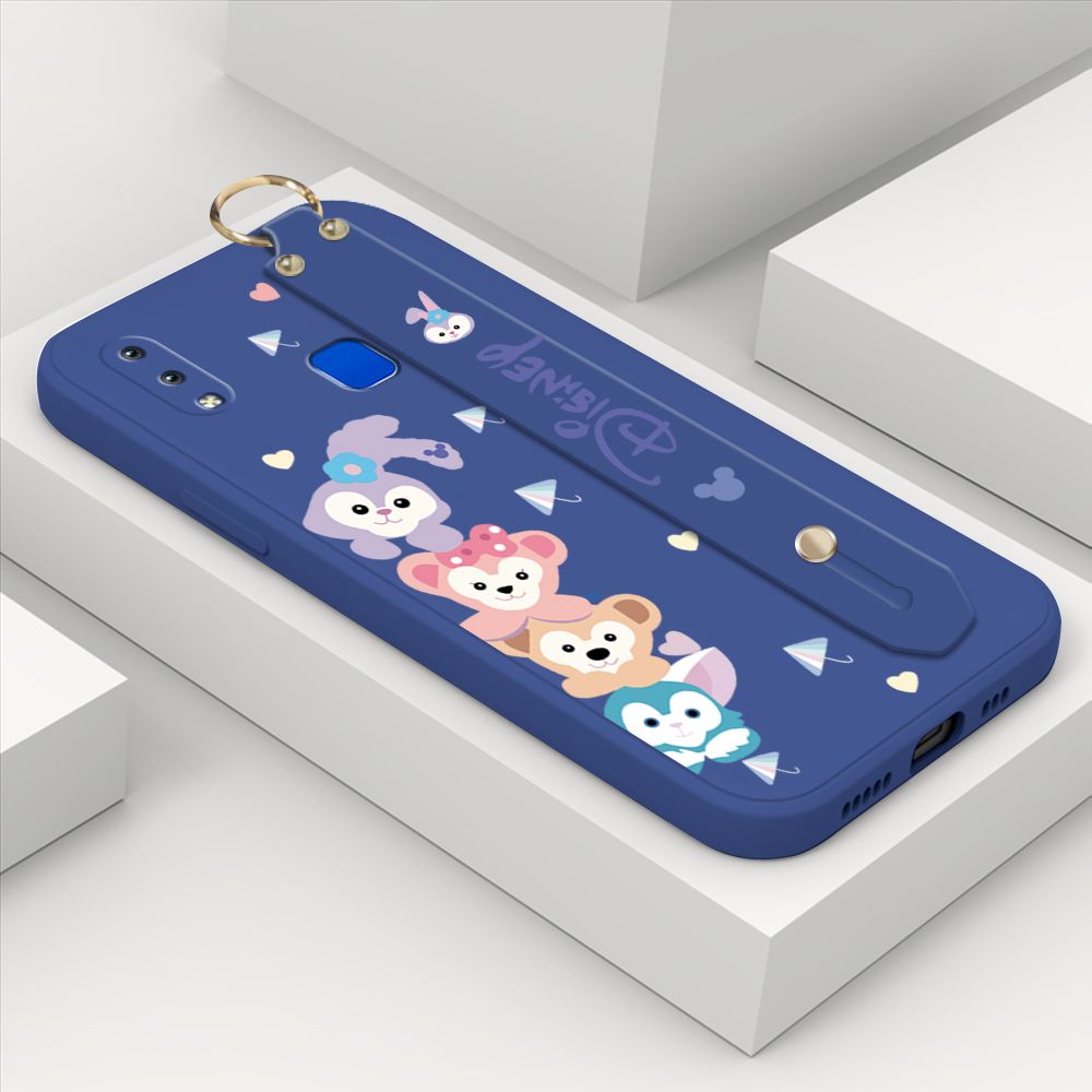 ZeroQiQi for Vivo Y95 Wrist Strap Case INS Cute Style Creative Cartoon Rabbit and Fox Cover Thin Square Edge Liquid Silicone Phone Case