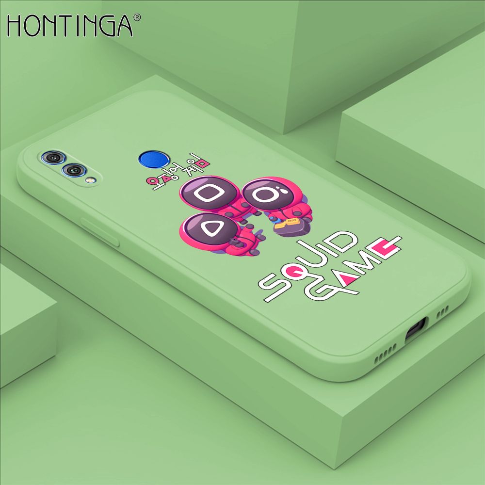 Hontinga for Honor 8X Case Cute Cartoon Cute Squid Character Phone Cover Square Liquid Silicone Shockproof Phone Protective Case