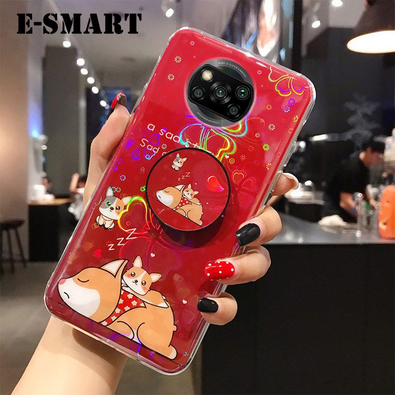 Phone case Xiaomi Poco X3 Back Cover Cute Cartoon Bear Cases Soft Silicone Bracket Holder stand case Colorful Cherry Blossoms For Xiaomi Poco X3 NFC case