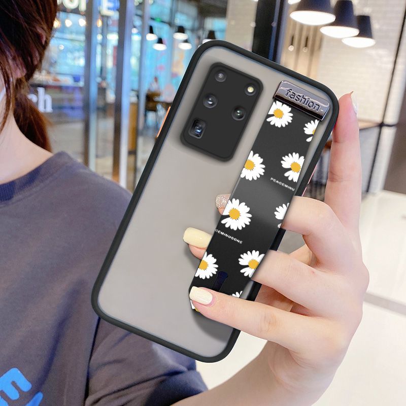 UCUC for Samsung Galaxy S20 Ultra Wrist Strap Case INS Style Small Fresh Daisies Wristband Printing Cover Shockproof Frosted Phone Case