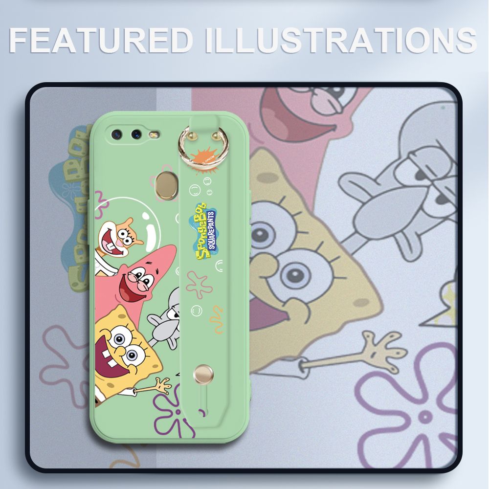 UCUC for OPPO A7 Wrist Strap Case Funny Cartoon Sea Creatures Cover Ultra Thin Anti Fall Liquid Silicone Phone Case