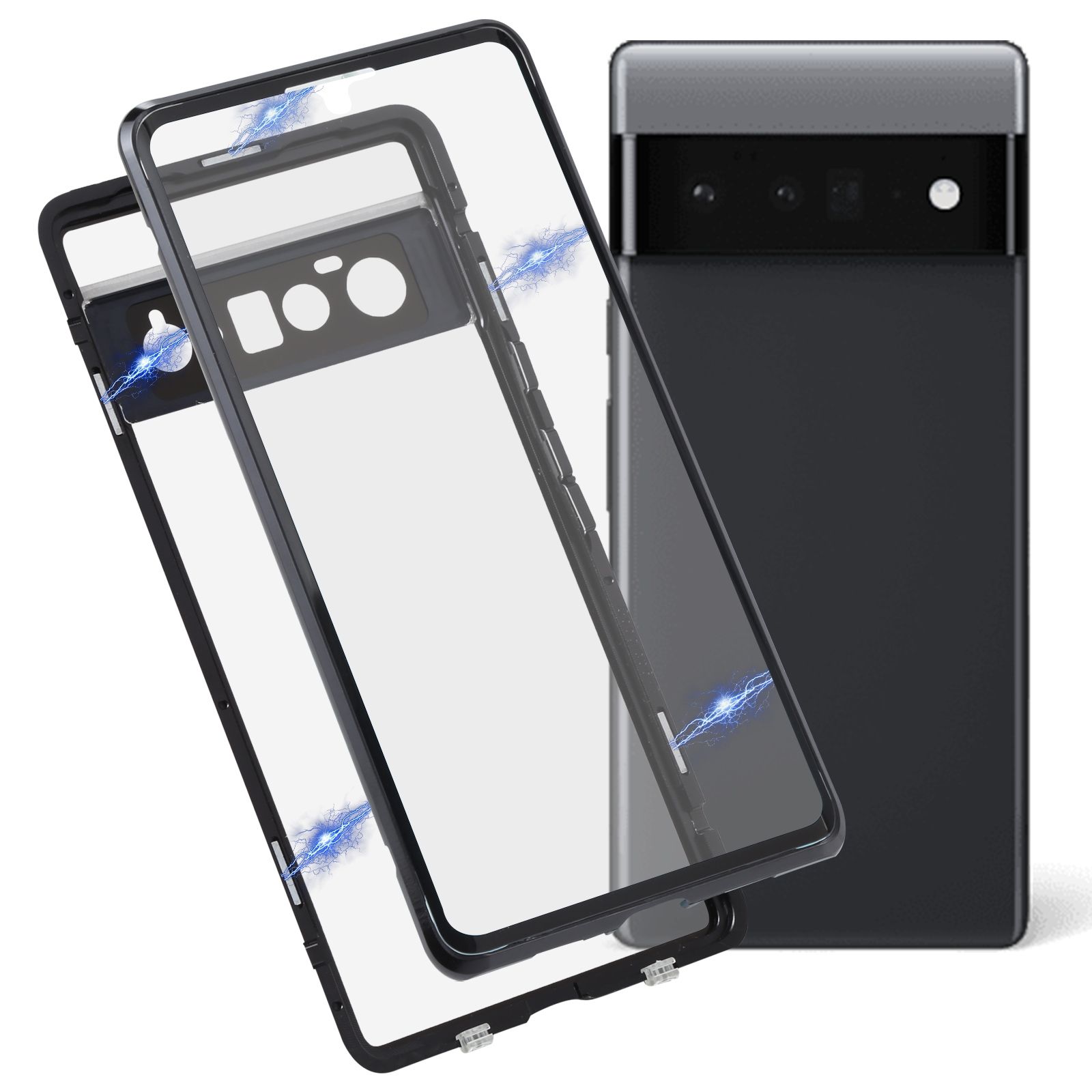 For Google Pixel 6 Pro HD Magnetic Metal Tempered Glass Phone Case