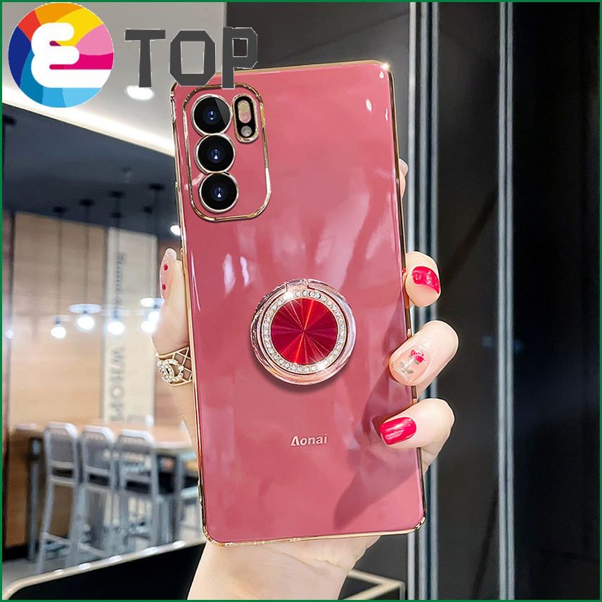 Suitable for opporeno6 mobile phone shell new lens all-inclusive reno5 silicone rhinestone opop ring bracket pro+