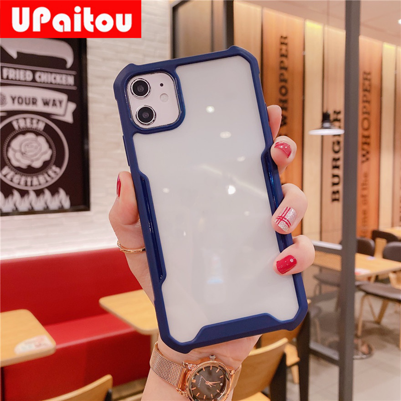 UPaitou Phone Case for Samsung Galaxy A22 4G Acrylic Frosted Border Transparent Phone Case Soft TPU Anti-fall Clear Protective Back Cover
