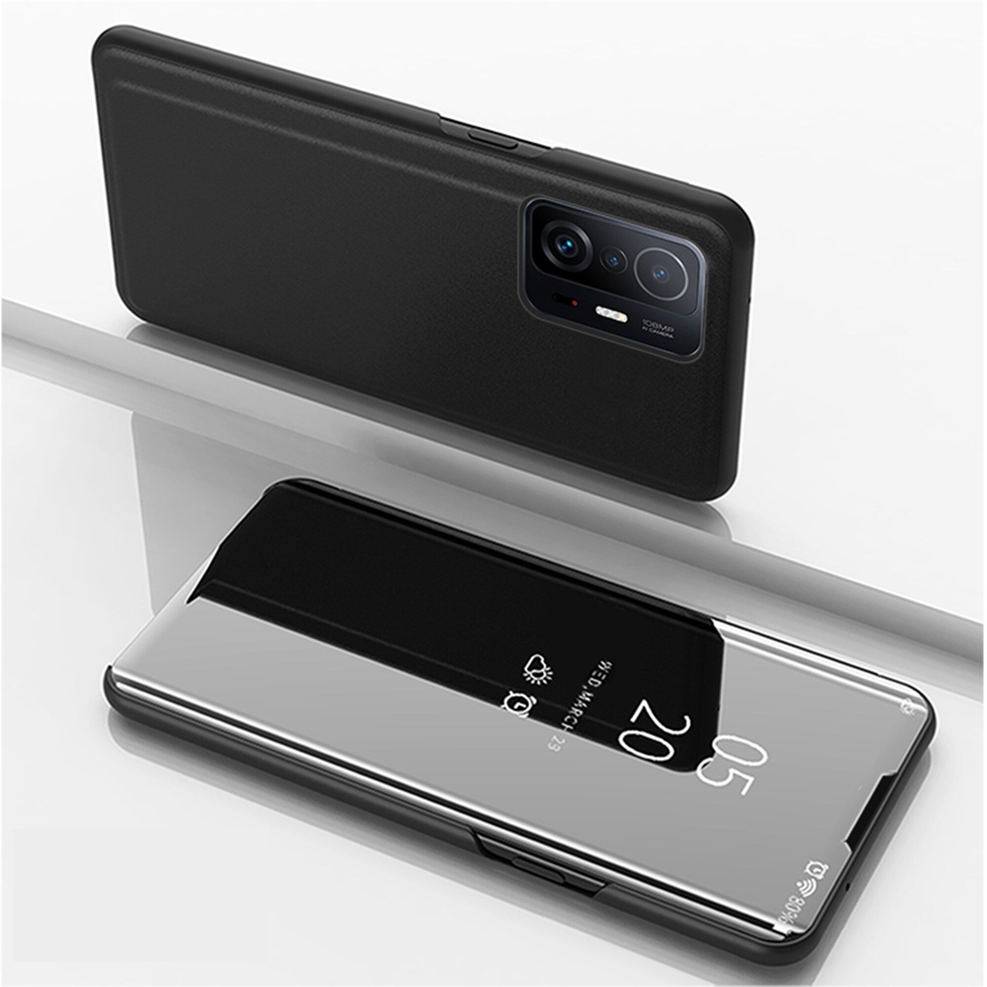 For Xiaomi 11T / Xiaomi 11T Pro Mirror Plating Hard PC -PU Leather Semi-transparent Standing View Case Cover Mirror Plating Hard PC -PU Leather Semi-transparent Standing View Case Cover