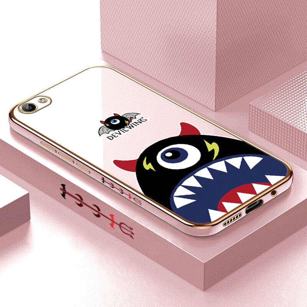 Luxury 6D Plating Case for Vivo Y66 Cartoon One-eyed Devil Wing Side Pattern Back Cover Soft Silicone Square Frame Shiny Bling Phone Cases + Free Lanyard