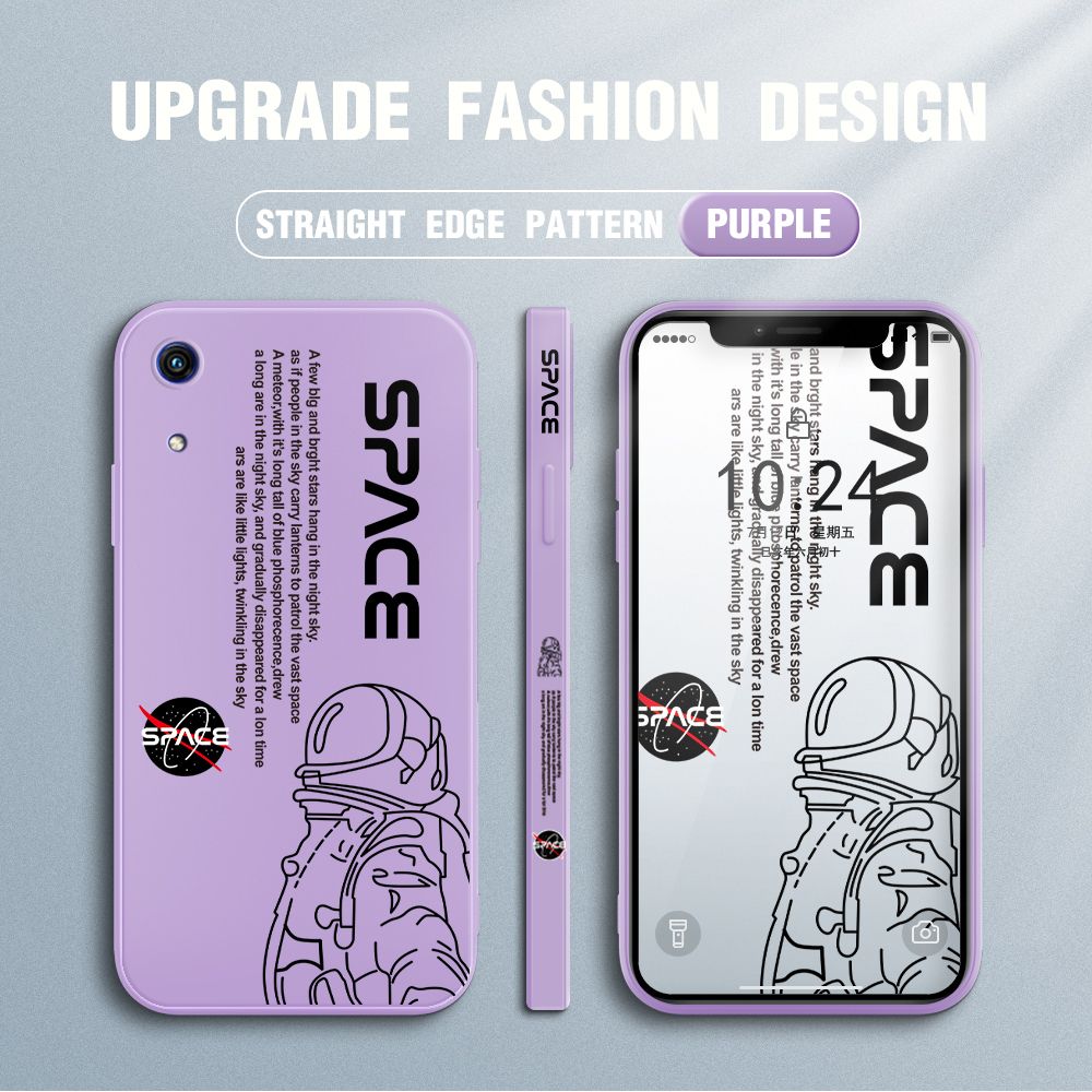 Jizetin for Huawei Y6 Pro 2019 Case NASA Astronaut Design Side Design Phone Case Square Edge Pattern Liquid Silicone Cases Full Cover Camera Shockproof Protective Case