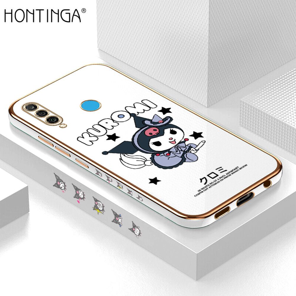 Hontinga for Huawei P30 Lite / Nova 4E Luxury 6D Plating Soft Casing Silicone Square Frame Phone Case Shiny Bling Back Cover Cute Cartoon Anime Characters Case
