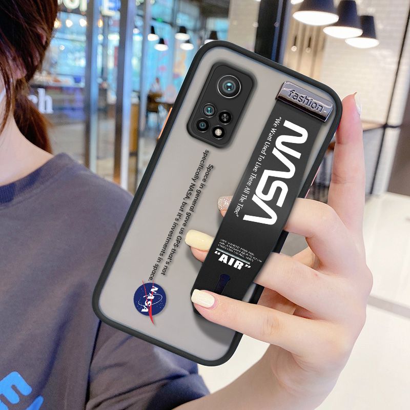 UCUC for Xiaomi Mi 10T Wrist Strap Case Popular NASA Wristband Printing Cover Shockproof Frosted Phone Case
