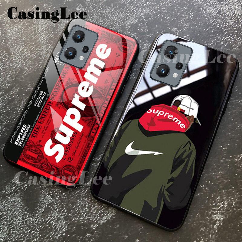 Casinglee for Realme 9 Case Tempered Glass Protector Mirror Couple Back Cover SUP Supreme Design Realme9 case coverFor girls and Boys