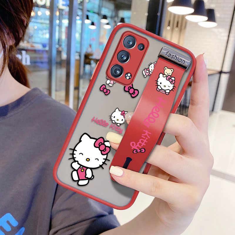 UCUC for OPPO Reno6 Pro 5G Wrist Strap Case Lovely KT Cat Wristband Printing Cover Shockproof Ultra Thin Phone Case