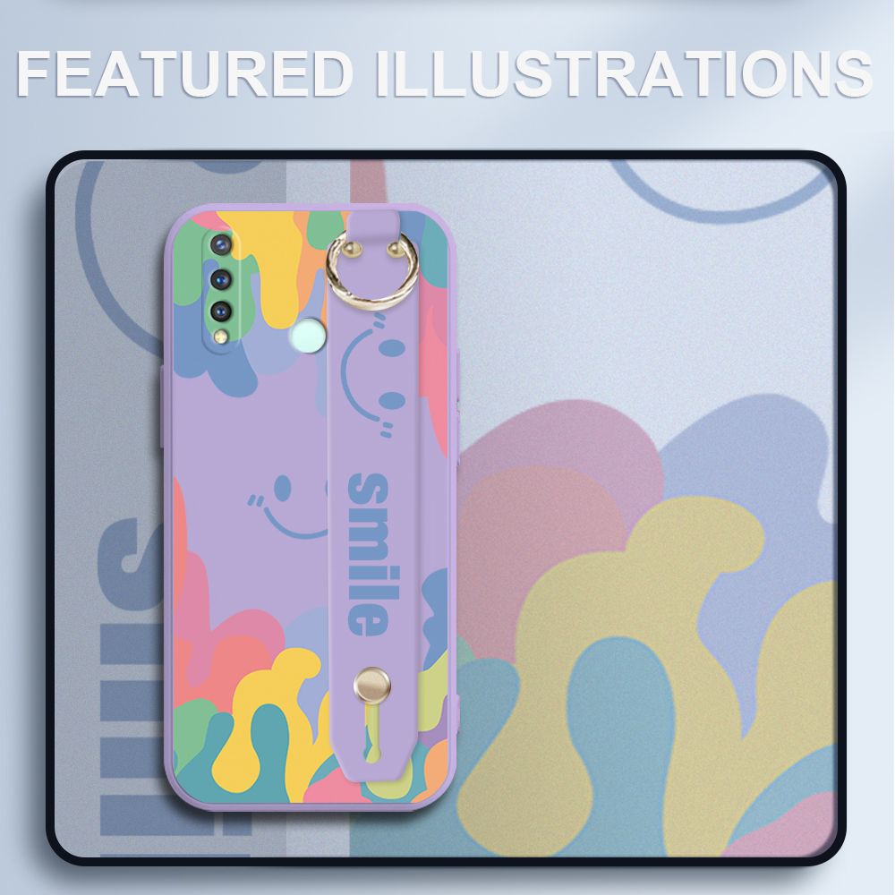 UCUC for Vivo Y19 Wrist Strap Case INS Style Soft Candy Color Splash Ink Cover Ultra Thin Anti Fall Liquid Silicone Phone Case