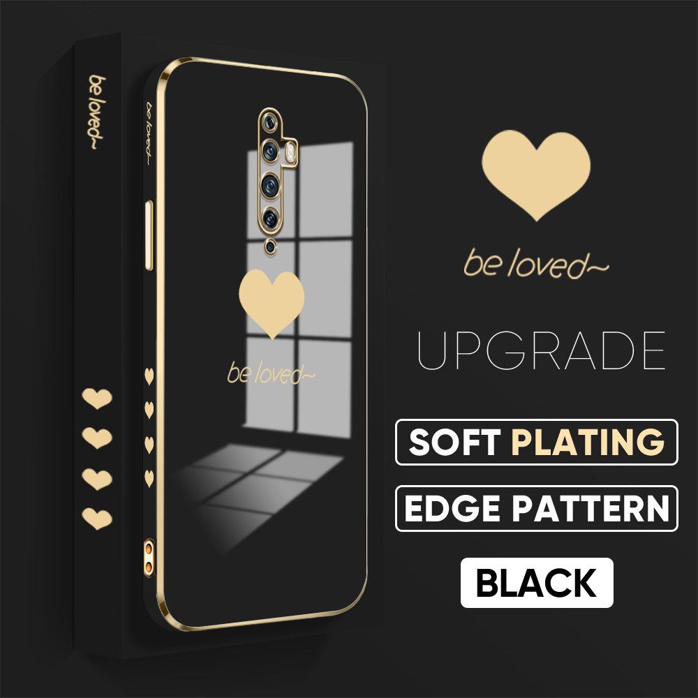 TA for OPPO Reno 2F 2Z Back Cover + Free Lanyard Simple Love Luxury 6D Plating Case Side Pattern Soft Silicone Square Phone Cases