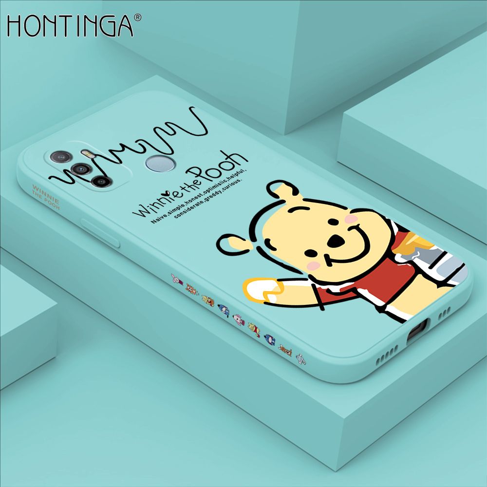 Hontinga for OPPO A53 2020 Case Side Design Hello Little Bear Back Cover Soft Square Edge Pattern Liquid Silicone Trend Phone Cases