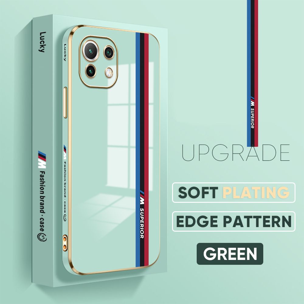 Jizetin (Free Lanyard) Xiaomi Mi 11 Back Cover Car Track Luxury 6D Plating Case Side Pattern Soft Silicone Square Mobile Phone Cases