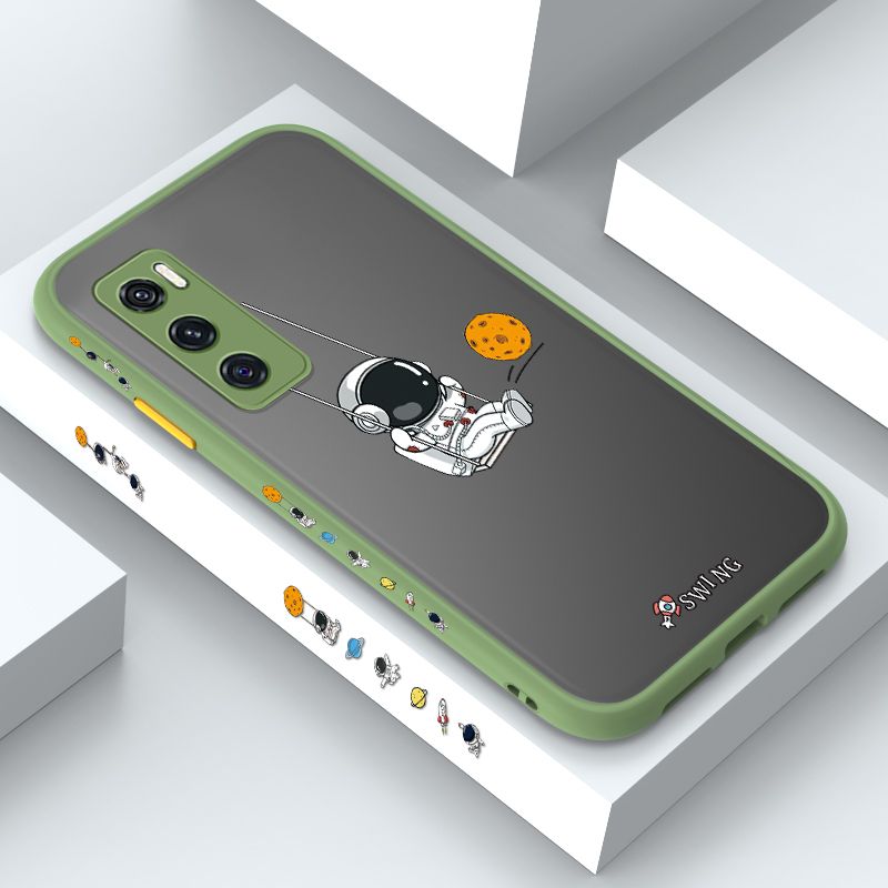 ZeroQiQi for Vivo V20 SE Case Astronaut Swinging Side Printing Cover Frosted Ultra Thin Protective Anti Fall Phone Case