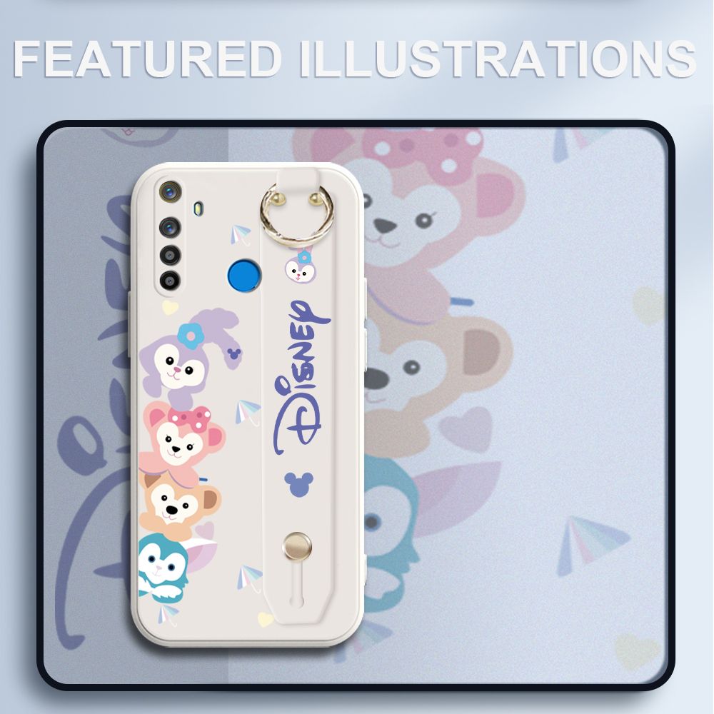UCUC for Realme 5 Wrist Strap Case Creative Cartoon Cute Bunny Cover Ultra Thin Anti Fall Liquid Silicone Phone Case