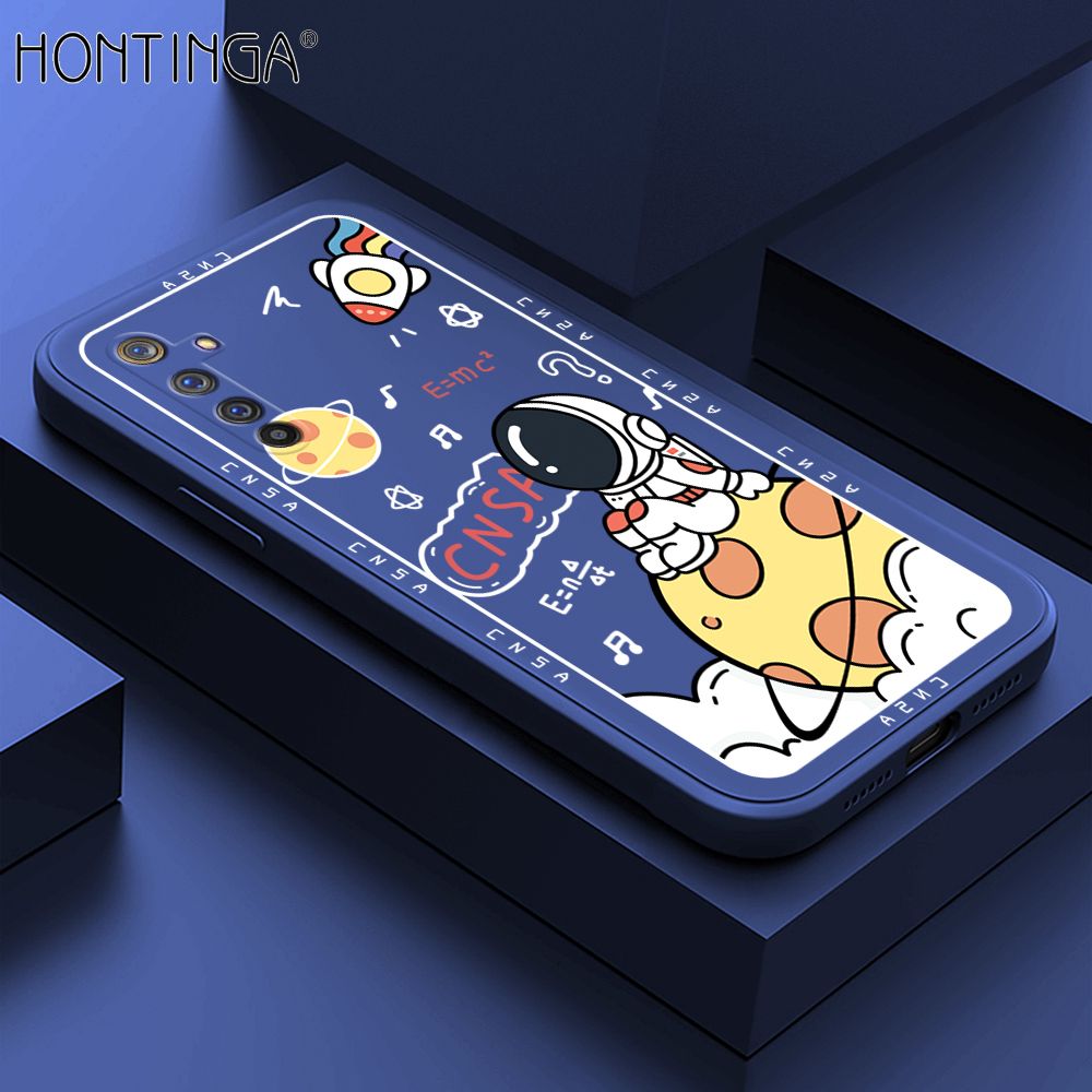 Hontinga for Realme 6 Pro Case Cartoon Astronauts Phone Case Phone Case Soft Square Edge Silicone Cases Full Lens Cover Shockproof Protection Cover