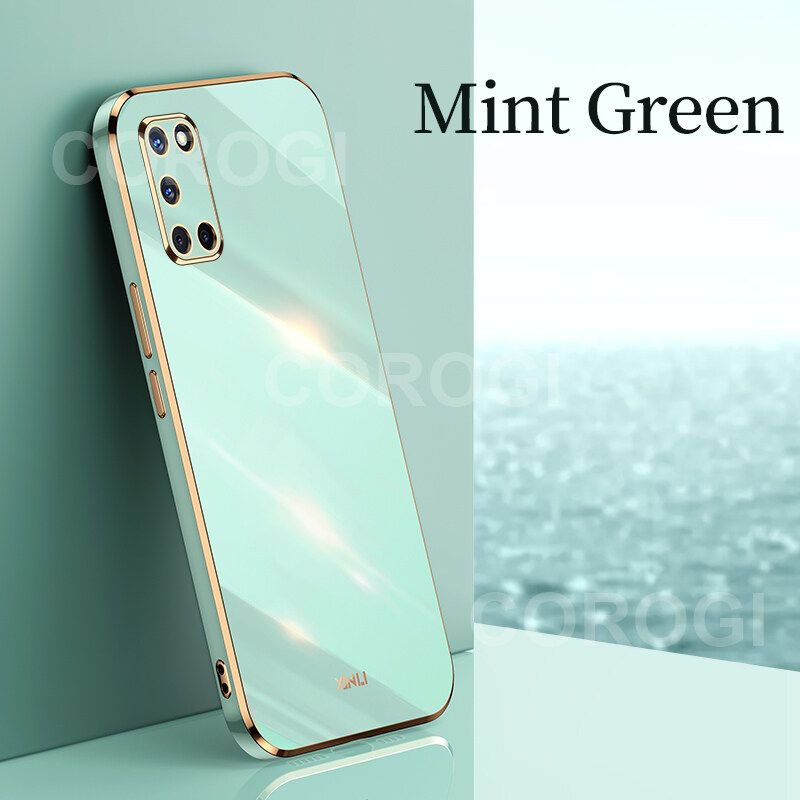 For OPPO A92 A52 Cover Fashion Shiny Plating Square Bumper Slim Phone Case Soft TPU Silicone Shockproof Protective Back Cover