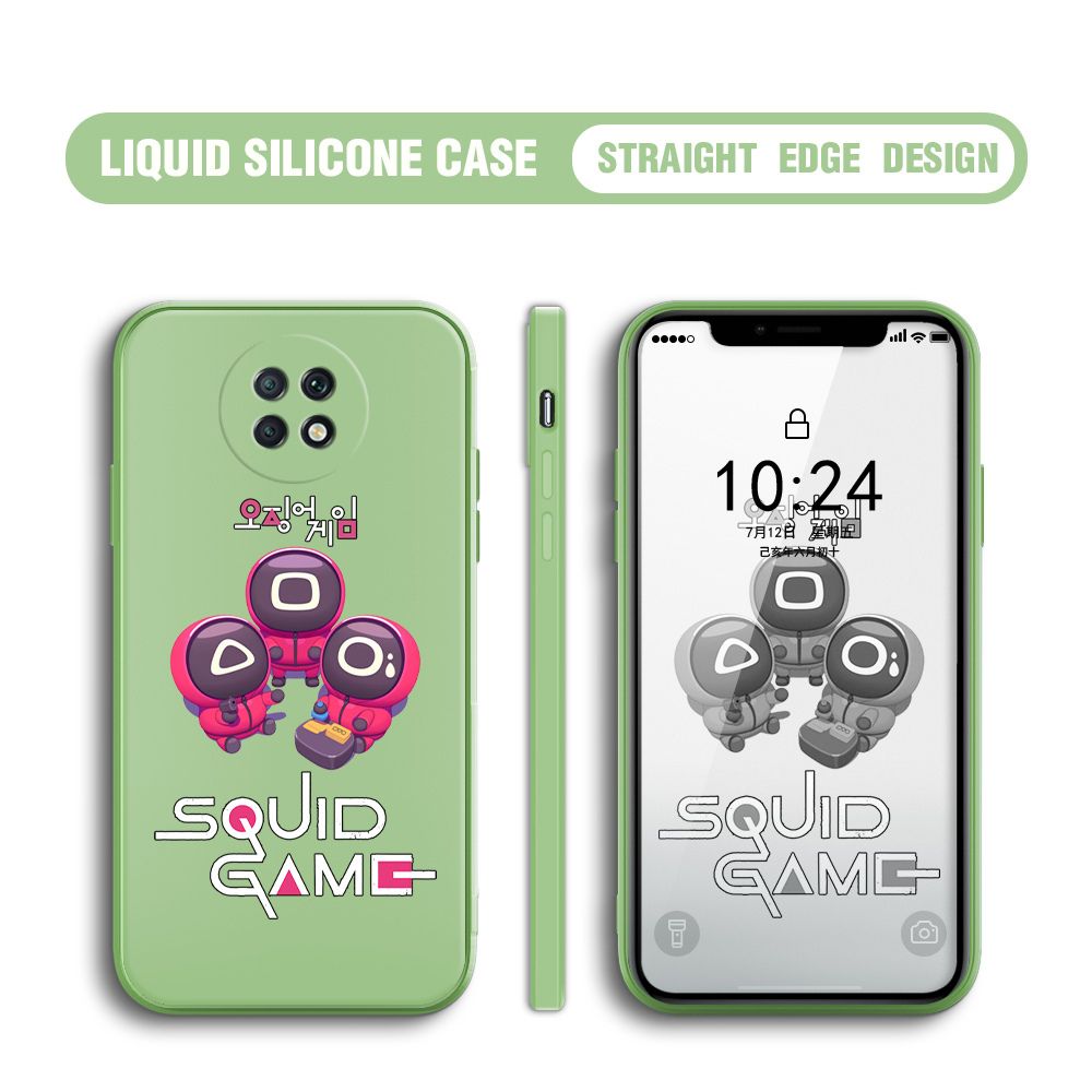 Jizetin for Xiaomi Redmi Note 9T Case Cute Cartoon Cute Squid Character Phone Cover Square Liquid Silicone Shockproof Phone Protective Case