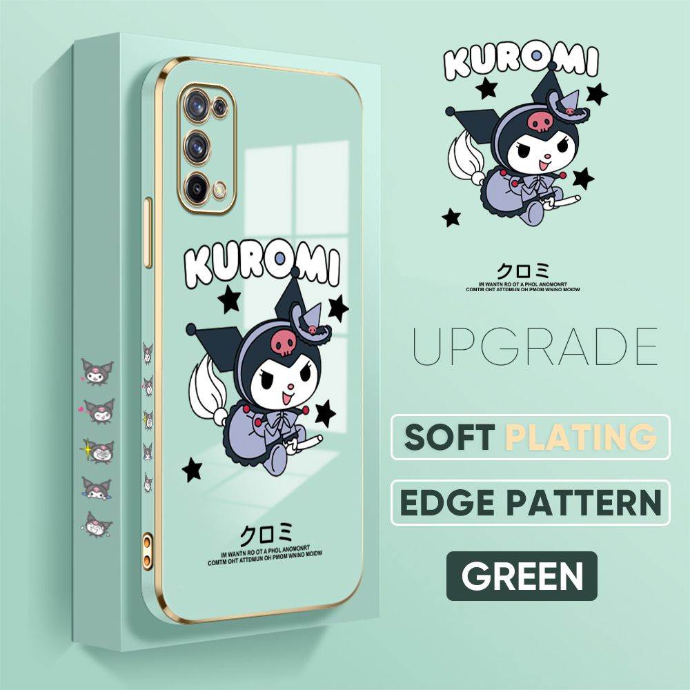 TA for Realme X7 Back Cover + Free Lanyard Cute Kuromi Luxury 6D Plating Case Side Pattern Soft Silicone Square Phone Cases