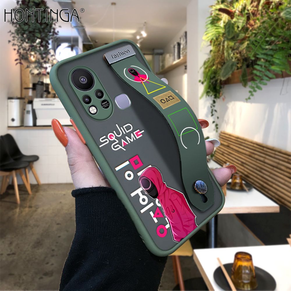 Hontinga for Infinix Hot 11S With Wristband Case Popular Games Frosted Cover Edge Full Lens Protection Phone Cases