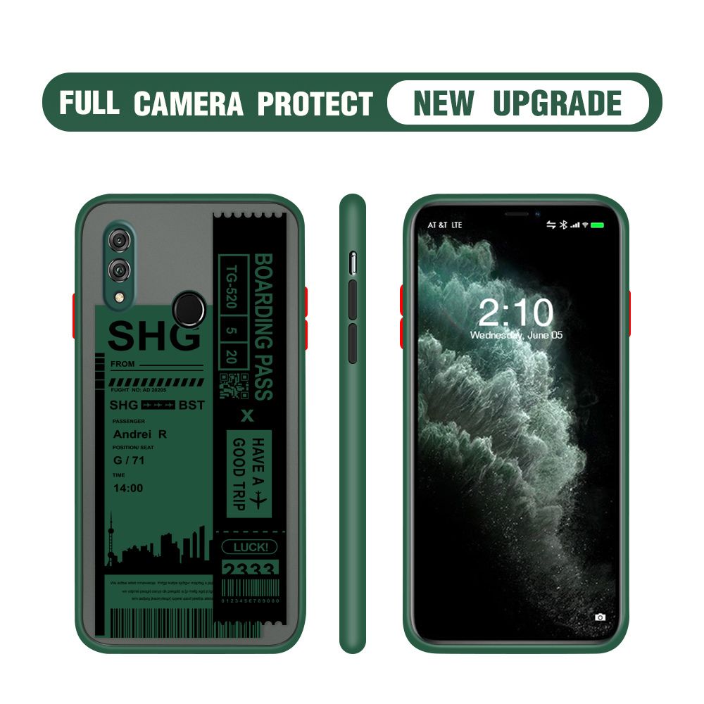 Hontinga for Honor 8X Case Cute Air Ticket City Scenery Camera Shockproof Protection Cases Edge Frosted Transparent Phone Cover