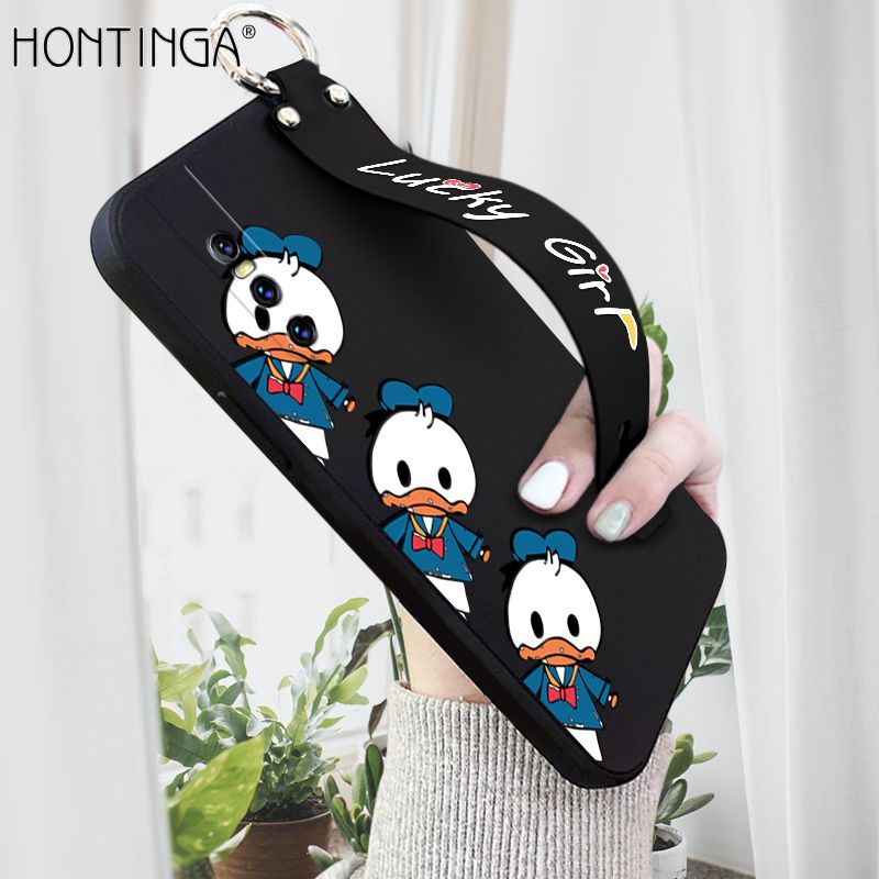 Hontinga for Vivo V15 Pro Wrist Strap Case Cute Cartoon Little Duck Phone Case Square Edge Liquid Silicone Case Full Cover Camera Shockproof Protective Cases