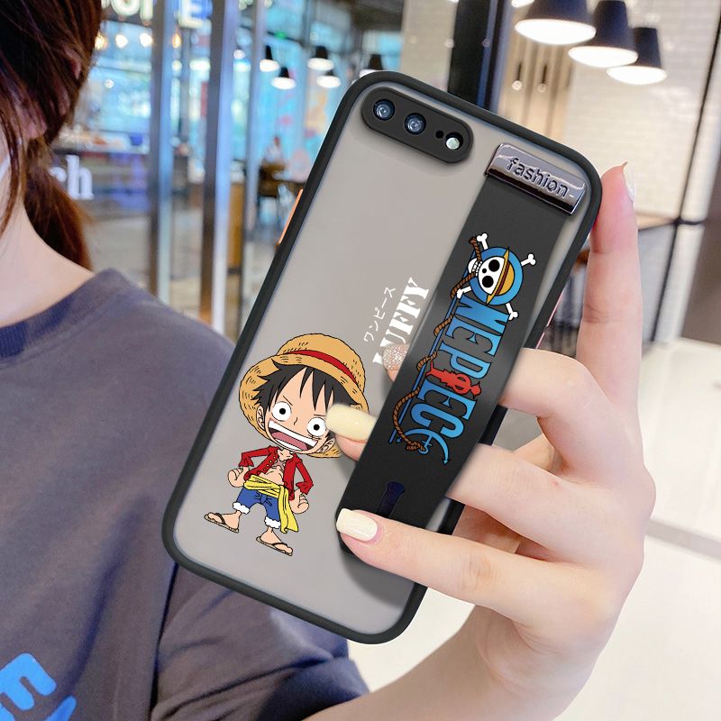 UCUC for iPhone 7 Plus Wrist Strap Case Anime One Piece Luffy Wristband Printing Cover Shockproof Frosted Phone Case