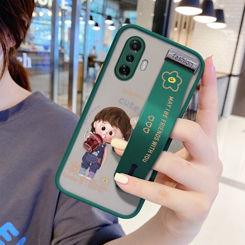 UCUC for Xiaomi Poco F3 GT Wrist Strap Case Girl Drinking Cola Wristband Printing Cover Shockproof Ultra Thin Phone Case