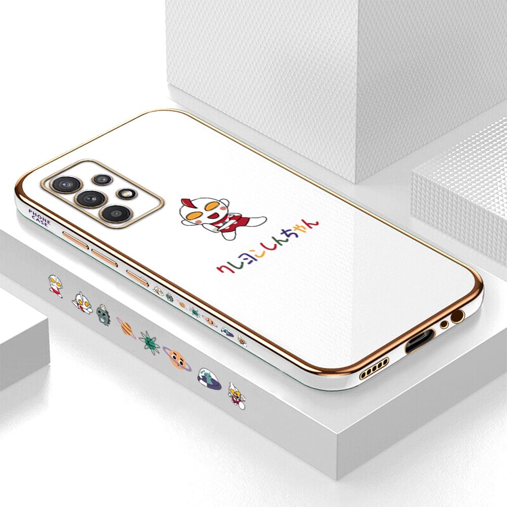 Luxury 6D Plating Case for Samsung A32 4G Cartoon Hero Side Pattern Back Cover Soft Silicone Square Phone Cases + Free Lanyard