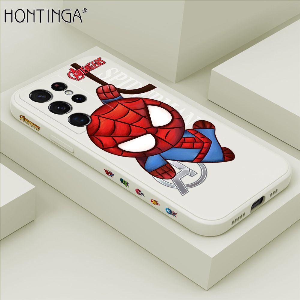 Hontinga for Samsung S21 Ultra 5G Case Side Design Cartoon Little Spider Back Cover Soft Square Edge Pattern Liquid Silicone Trend Phone Cases