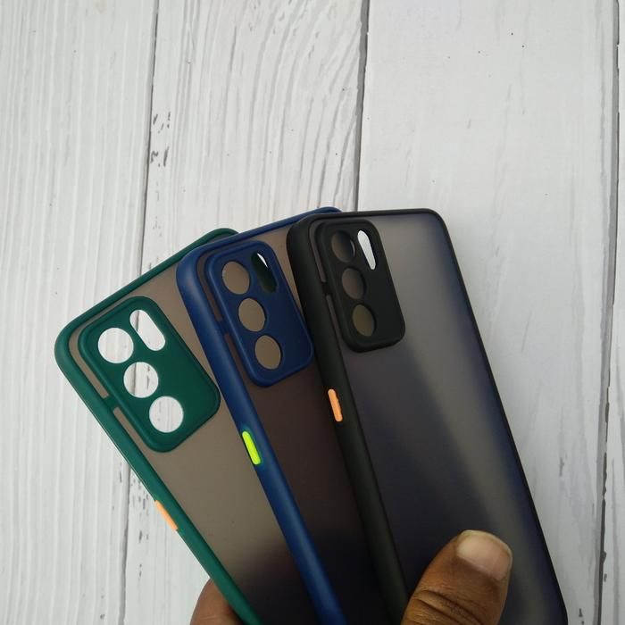 For Oppo Reno 6 4G - Luxurious Smoky Matte Case Shockproof Contrast Color Hit Button Hard Silicone Transparent Back Cover