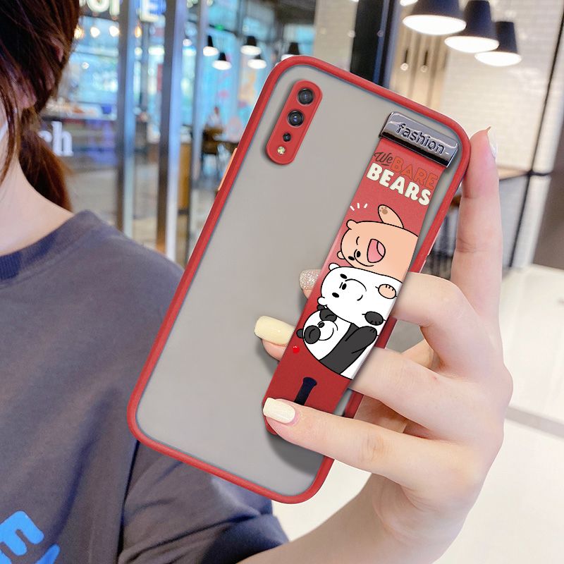 UCUC for Vivo S1 Wrist Strap Case Cute Cartoon Three Little Bears Wristband Printing Cover Shockproof Frosted Phone Case