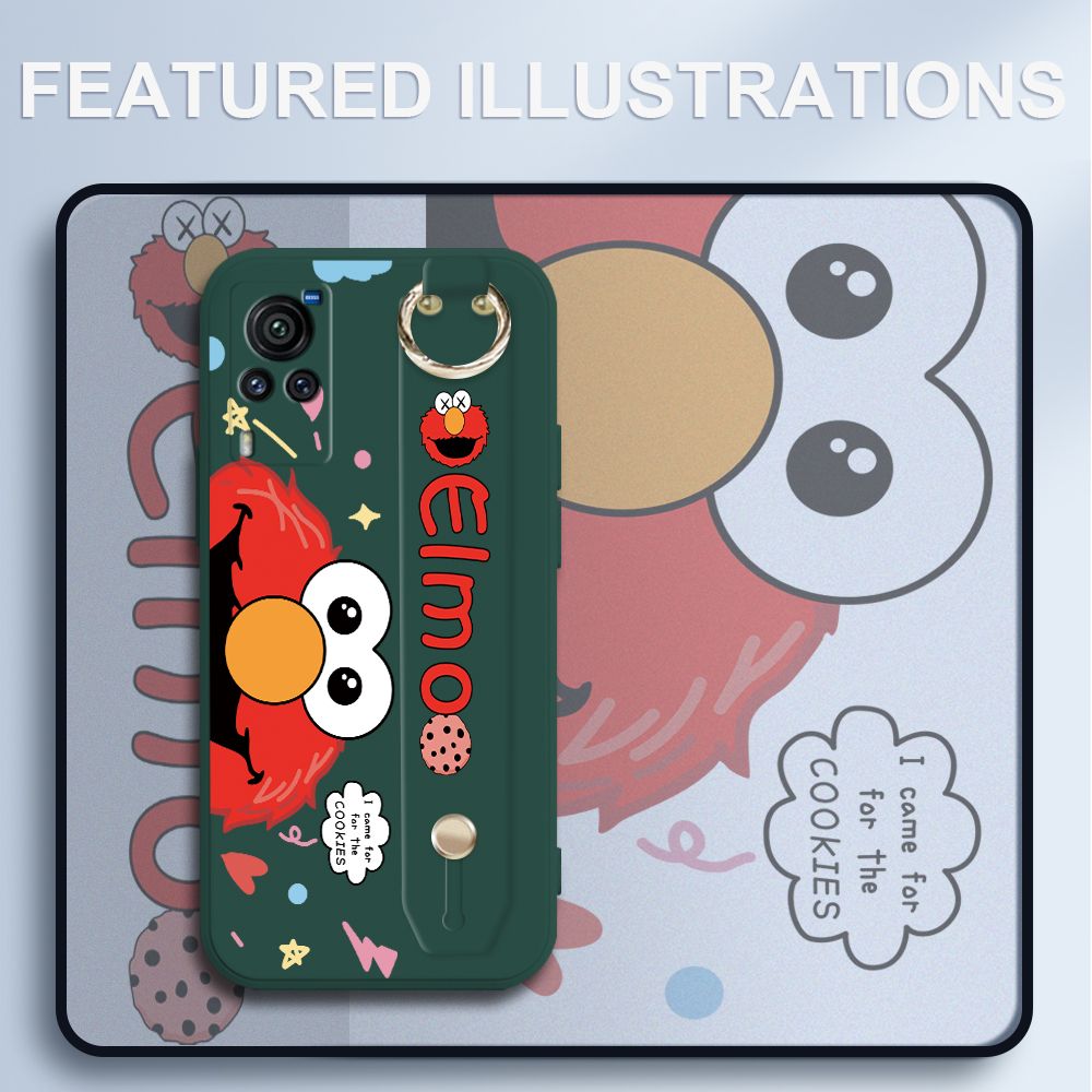 UCUC for Vivo X60 Pro 5G Wrist Strap Case Creative Cartoon Red Haired Monster Cover Ultra Thin Anti Fall Liquid Silicone Phone Case