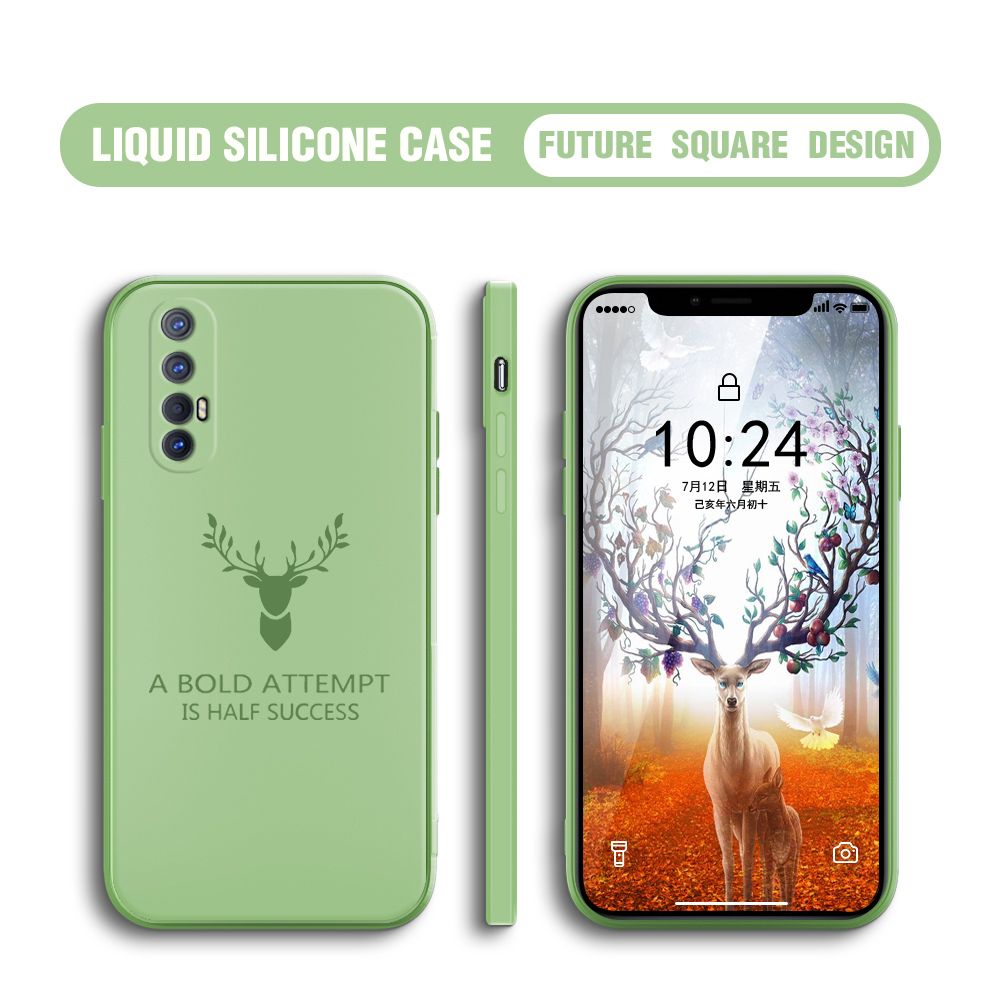 Hontinga for OPPO Reno3 Pro 5G Case Soft Silicone Square ELK Deer Reindeer Phone Cases Full Cover Camera Shockproof Protection Rubber Case