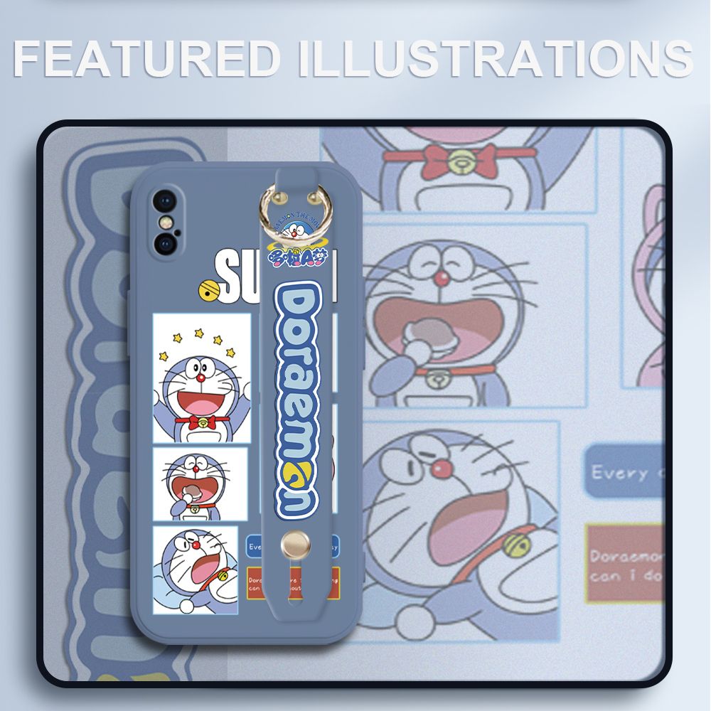 UCUC for iPhone XS MAX Wrist Strap Case Creative Cartoon Doraemon's Daily Life Cover Ultra Thin Anti Fall Liquid Silicone Phone Case