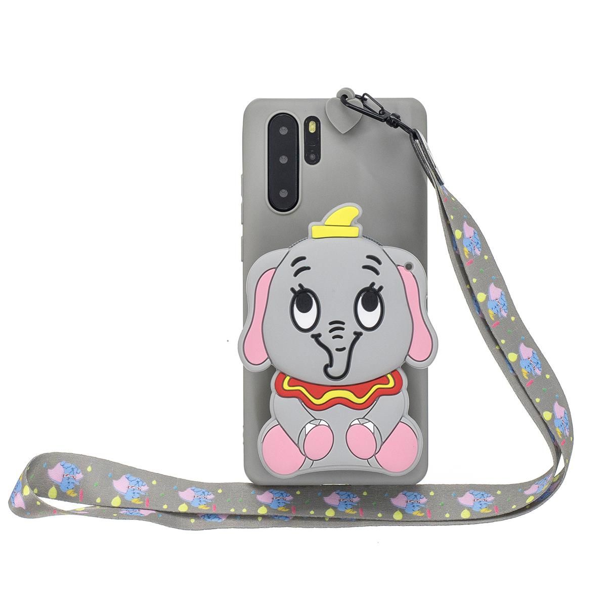 For HUAWEI P30 P30 lite P30 Pro Cartoon Coin Purse Full Protective PU Mobile Phone Cover +Cartoon Hanging Lanyard