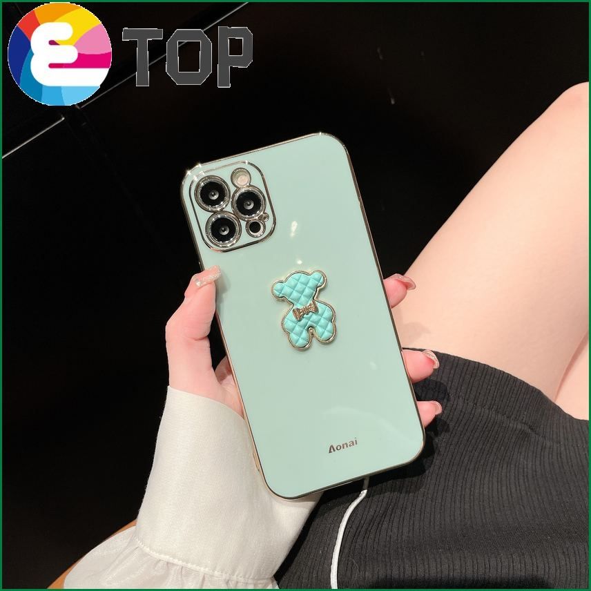 Suitable for 13pro for Apple 11 mobile phone shell electroplating 12Promax soft x all-inclusive 8p gem green plaid bear tide xr