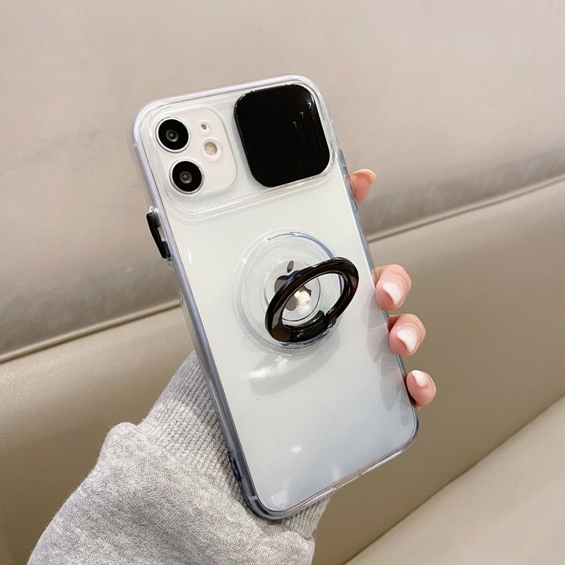 Slide Camera Protection Gradient Clear Case For iPhone 11 12 13 Pro Max XS X S XR 8 7 Plus Ring Holder Stand Transparent Cover
