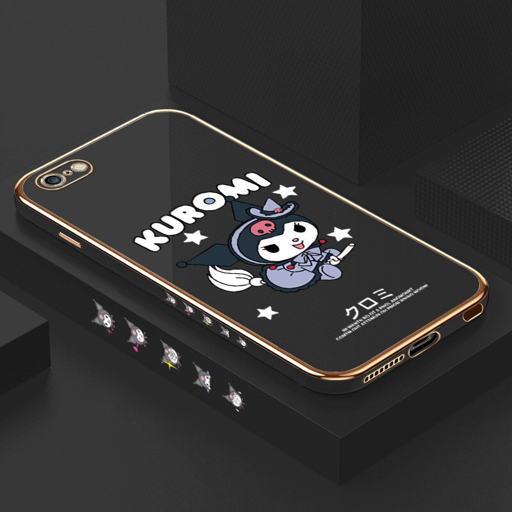 Luxury 6D Plating Soft Casing Silicone Square Frame Phone Case For iPhone 6S Plus Case Shiny Bling Back Cover Cartoon Anime Character Cute Square Edge Pattern Design Soft Case + Free Lanyard