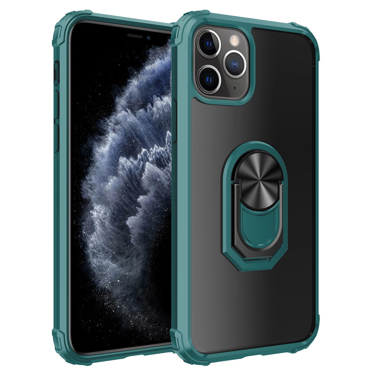 For Apple iPhone 11 Pro Case Hybrid Case with Ring Holder Stand Transparent Acrylic Hard Back Gel TPU Bumper Rugged Shockproof Protective Cover
