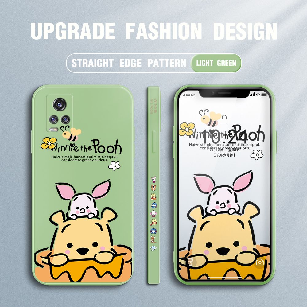 Jizetin for Vivo V20 Pro Case Side Design Phone Cover Lovely Cartoon Pooh Bear Cover Square Edge Pattern Liquid Silicone Trend Case