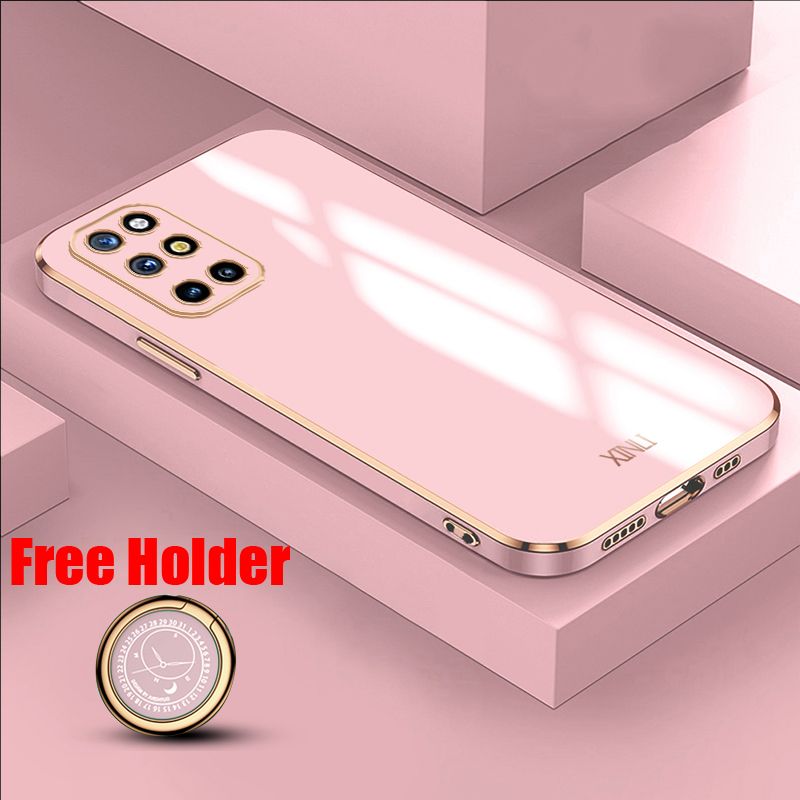 Biruiqu for Oneplus 8T  Back Cover Luxury 6D Plating Frame Shiny Bling Phone Pounch Soft Silicone Square Phone Case