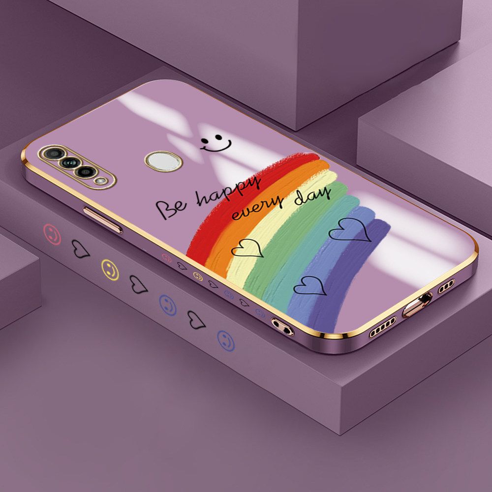 Jizetin (Free Lanyard) OPPO A31 2020 Case Rainbow Doodle Luxury 6D Plating Soft Casing Silicone Ultra Thin Phone Cover